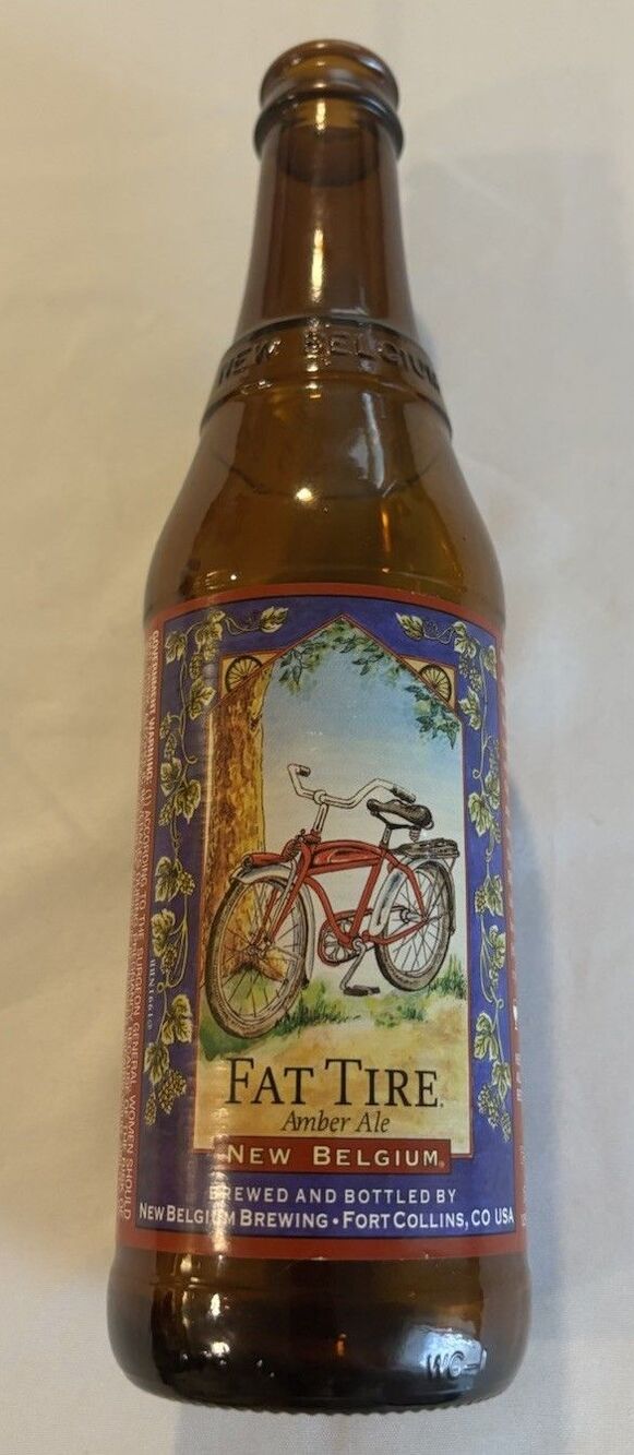 New Belgium Fat Tire Amber Ale Fort Collins Empty Beer Bottle 2008 Brown Glass